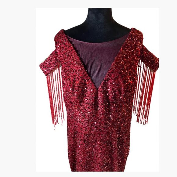 Unbranded Red Sequin Gown with V-Neck Illusion Front and V-Neck Back Size 18 EUC - Picture 13 of 13